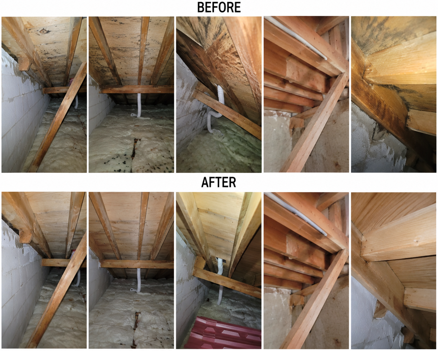 Crawl Space Mold Remediation — before and after