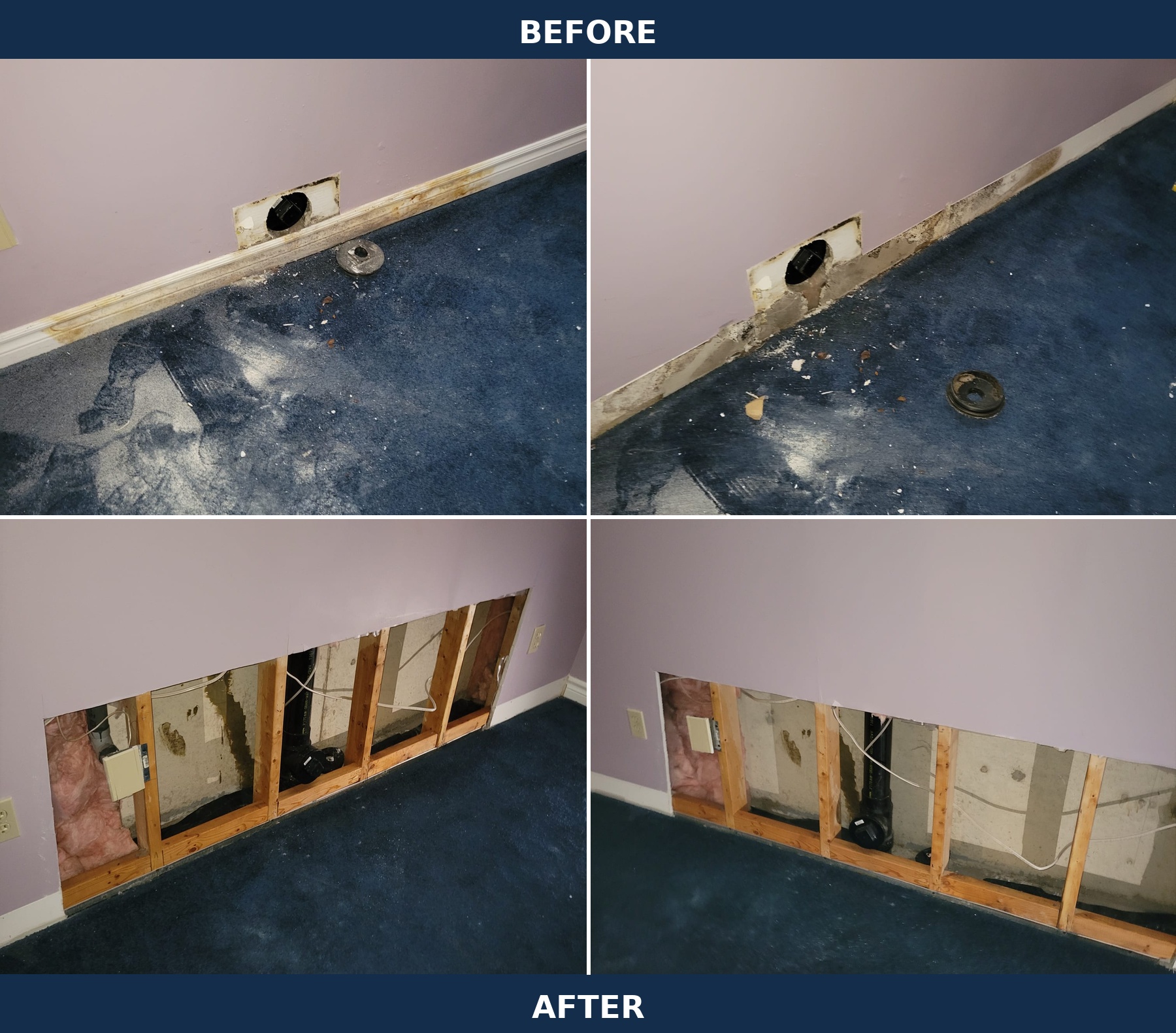 Basement Living Room Water Damage — before and after