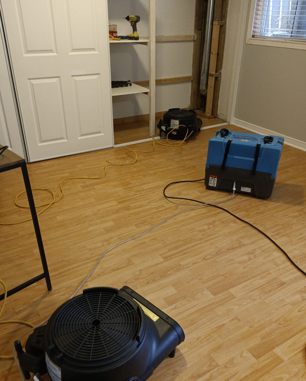 Drying equipment set up in affected room